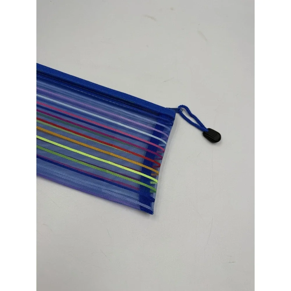 NEW Blue Rainbow Striped Cosmetic Toiletry Bag Make up Hand Case Organizer Pouch